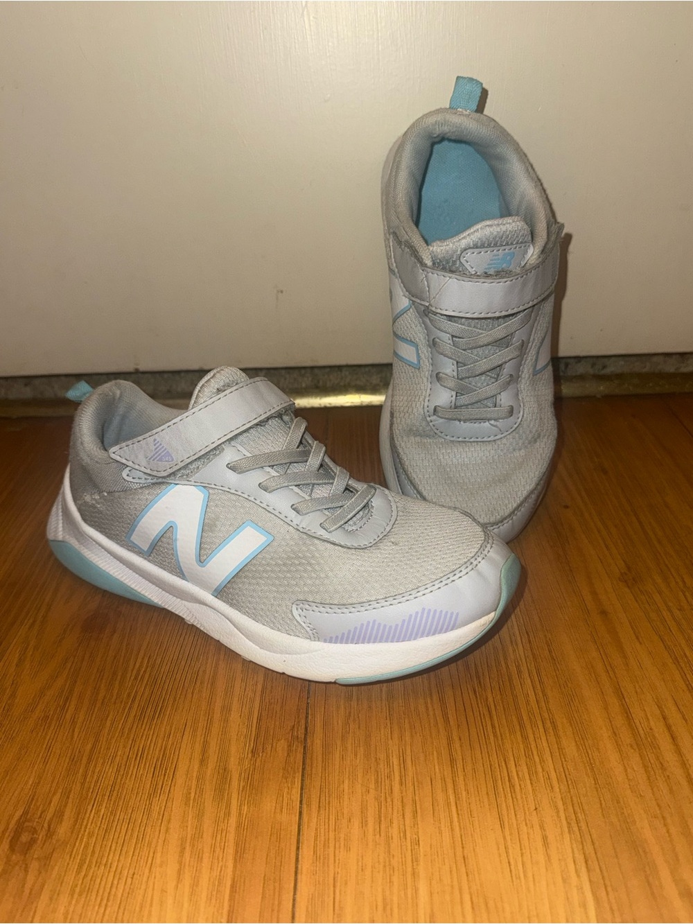 New Balance Kids Gray and Light Blue Sneakers